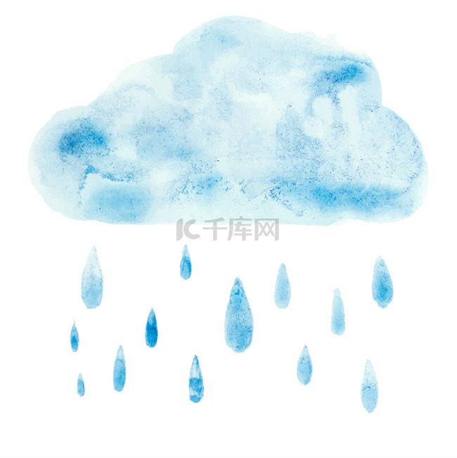 水彩画艺术漆蓝色水彩云雨滴矢量