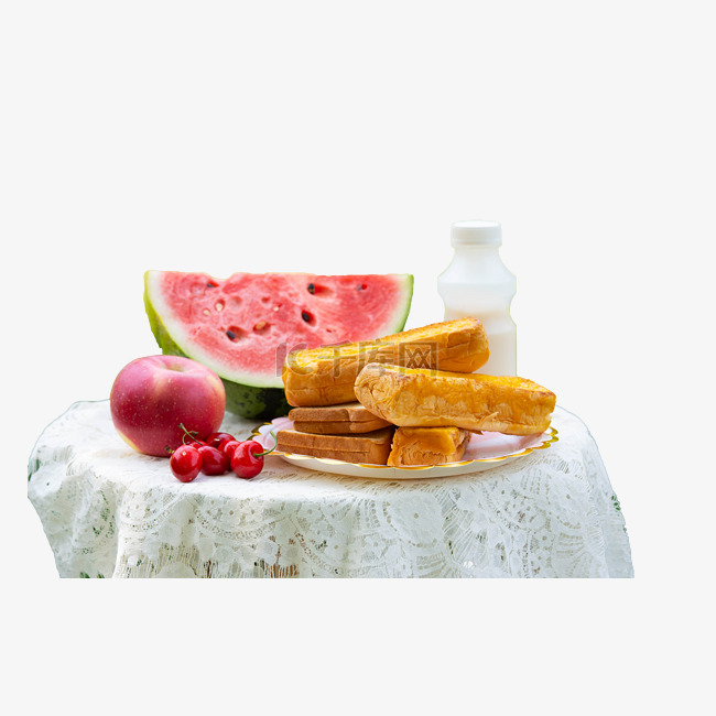 夏季食品水果面包桌子