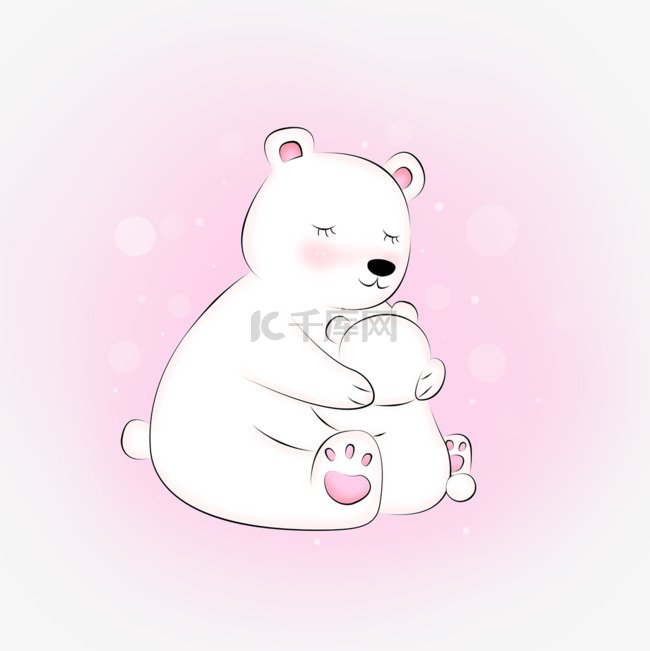 粉红气泡背景中拥抱的北极熊动物