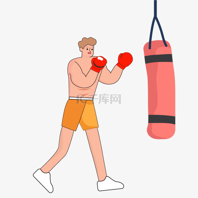 拳击运动击打沙袋人物插画素材图片免费下载-千库网