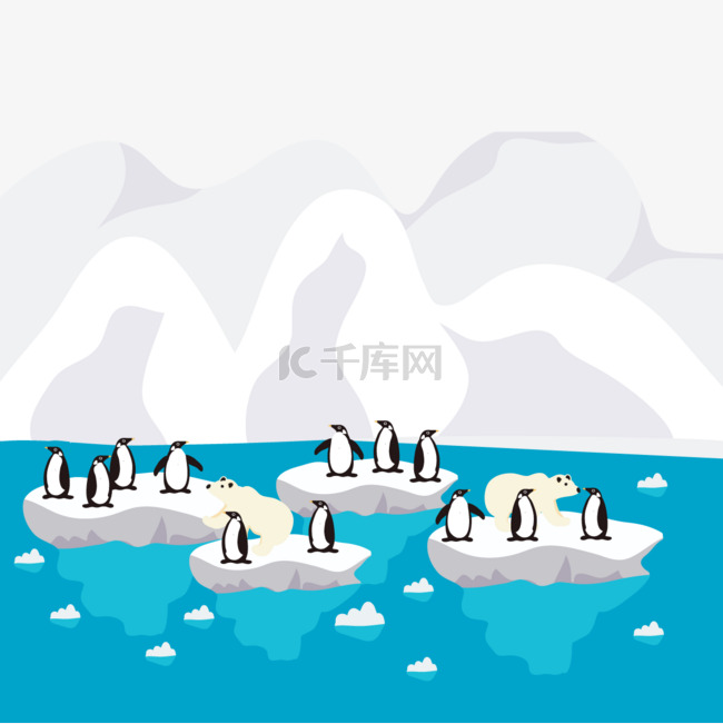 融化的冰块和企鹅垃圾分类和环境