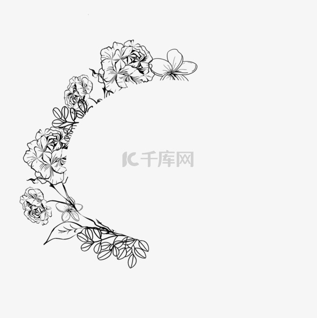 黑白花卉线稿装饰叶子框
