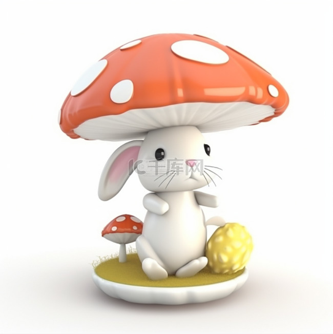 站在蘑菇下的小兔子