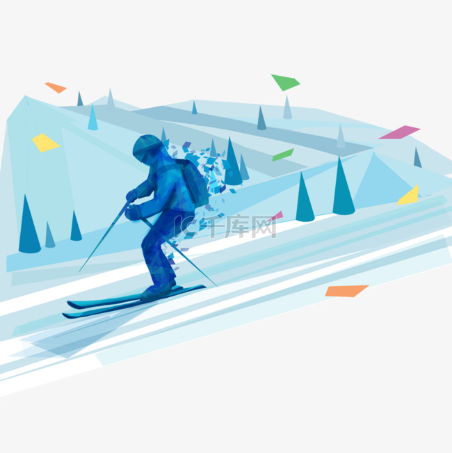 滑雪运动员蓝色抽象