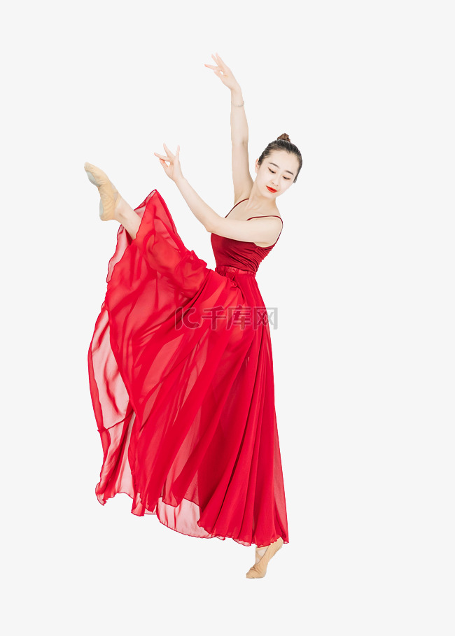 跳舞的红裙舞者