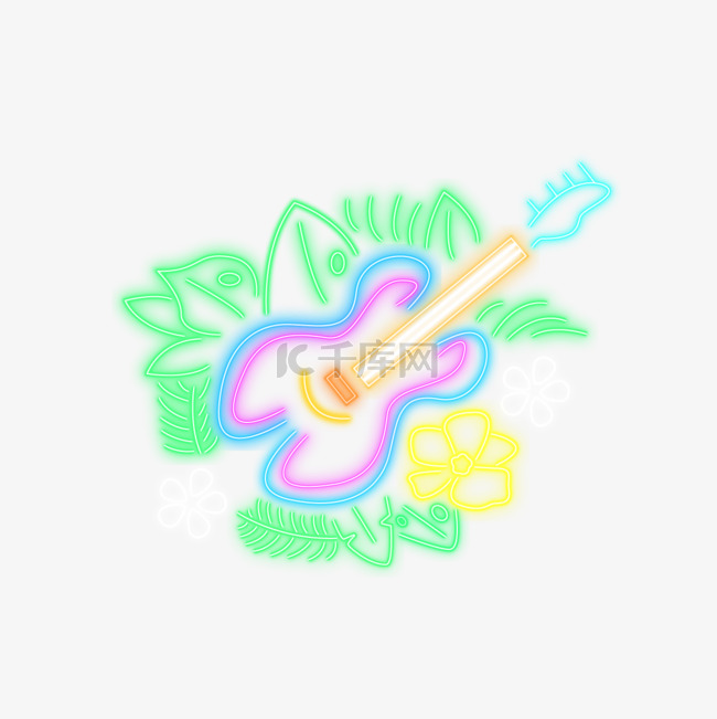 霓虹音乐器材彩色花纹吉他
