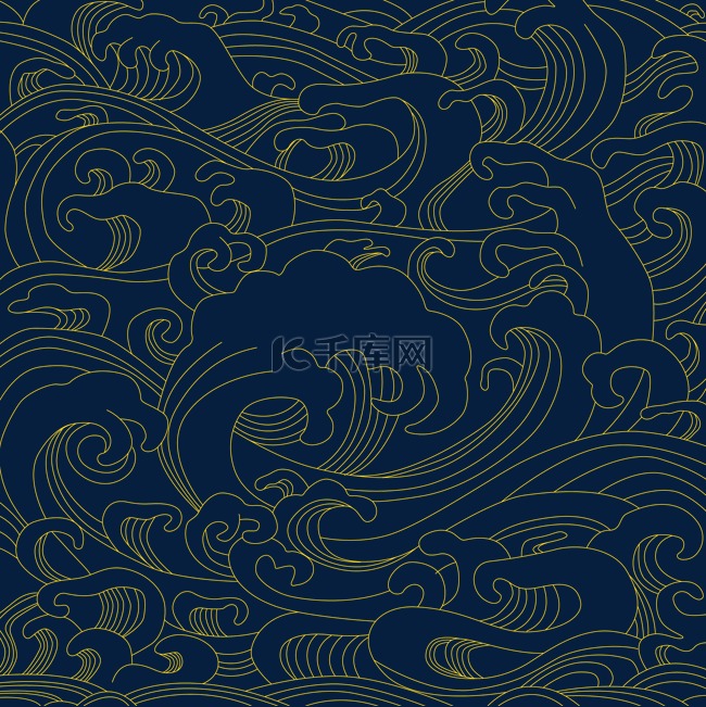 金色中式中国风海浪浪花底纹水纹