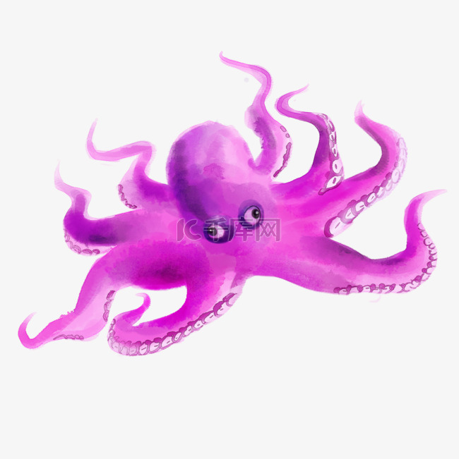 章鱼海洋生物水彩粉色
