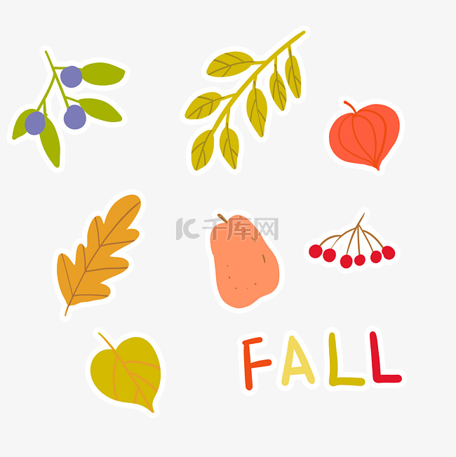 秋天秋季水果树叶贴纸