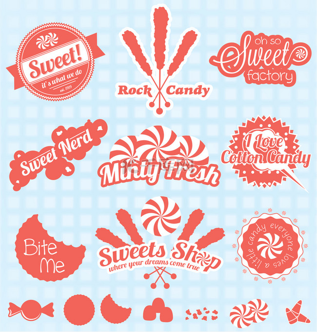 向量组的: 复古糖果店标签和图标