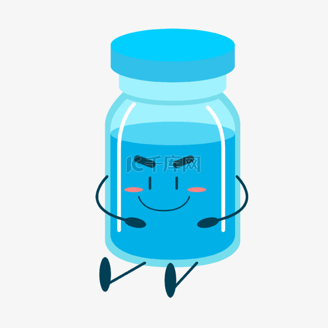卡通形象可爱表情蓝色疫苗药瓶
