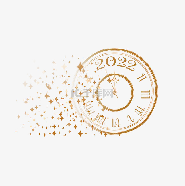 2022元旦跨年金色碎裂时钟