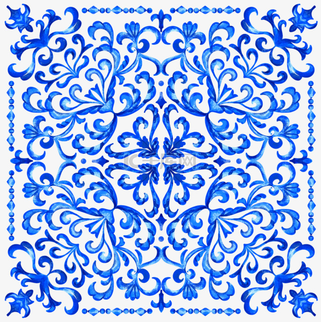 葡萄牙瓷砖水彩蓝色图形