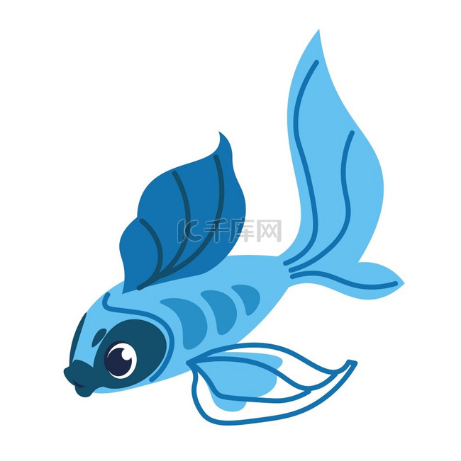 卡通海鱼可爱的蓝色水生动物水下