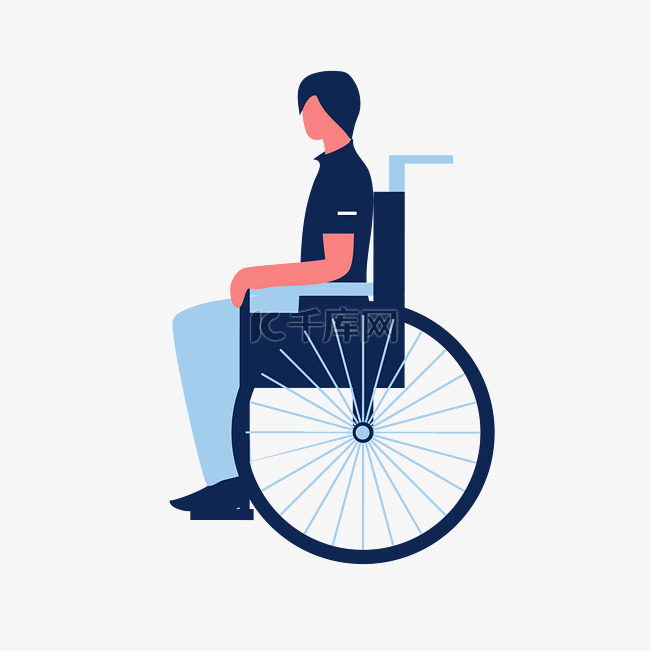 坐轮椅残疾男子残疾人扁平人物蓝