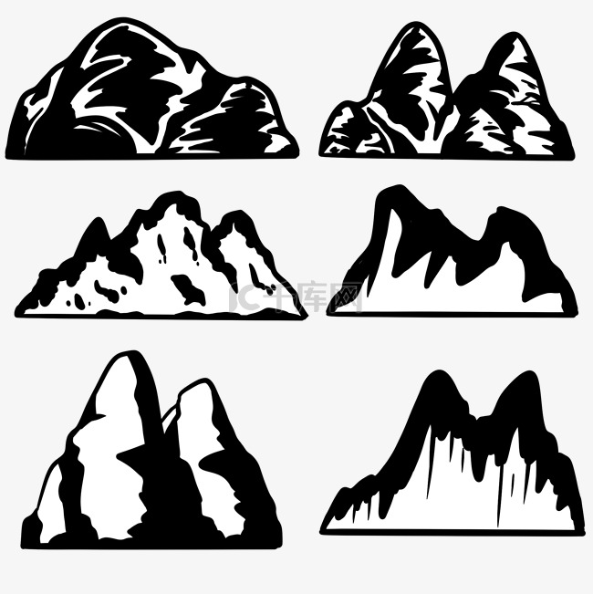 美式黑白素描山山峰