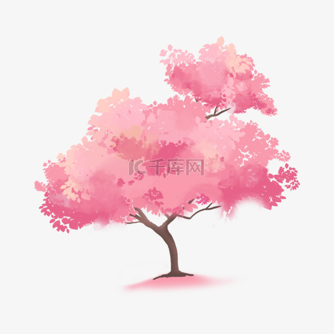 水彩嫩粉色樱花树