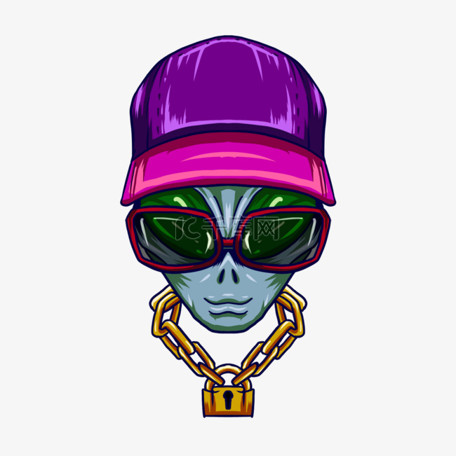 外星人卡通徽标嘻 风格帽子紫色