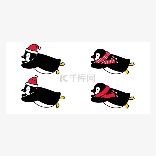 企鹅矢量圣诞节图标圣塔爪帽标志