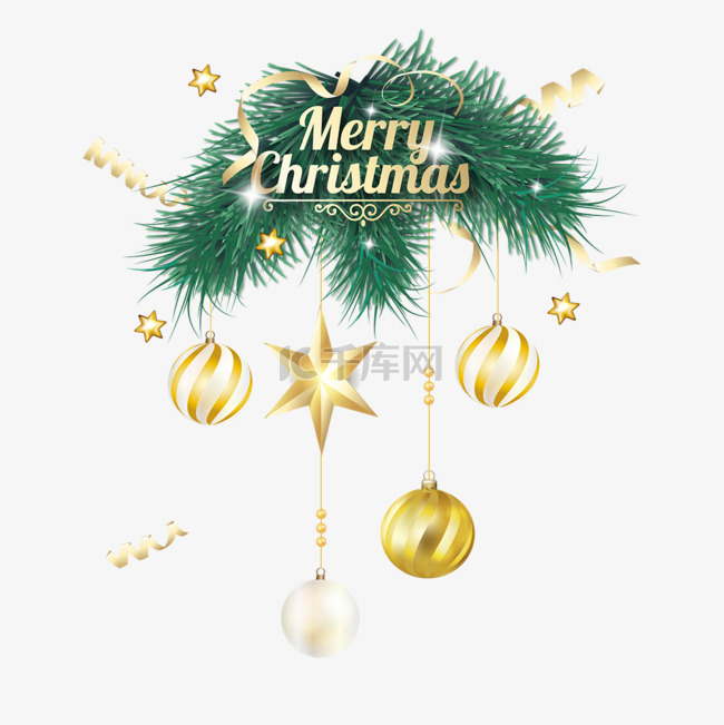 庆祝圣诞节装饰树枝和吊坠彩球