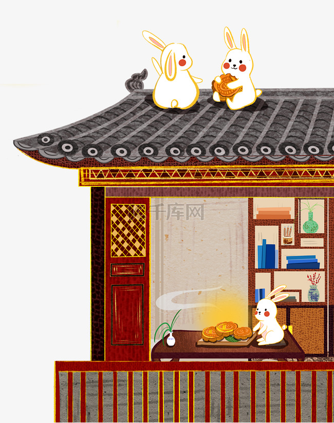 中国风国潮中秋中秋节建筑兔子月