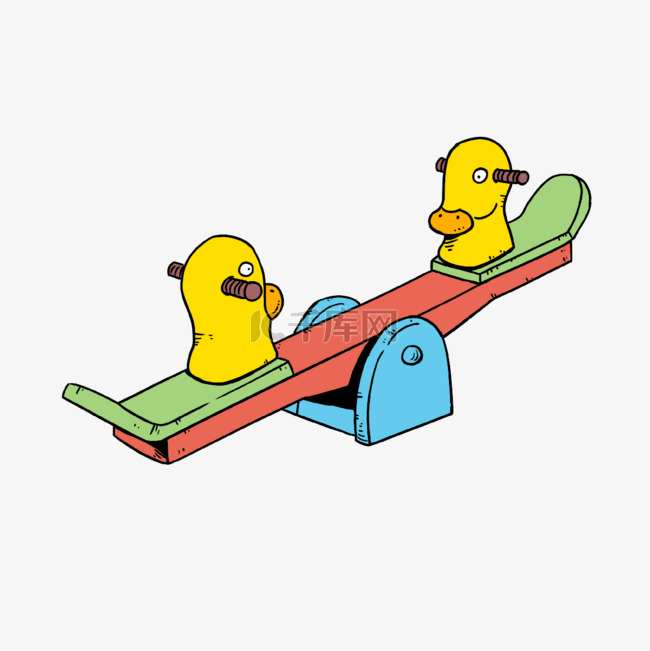 彩色小黄鸭跷跷板剪贴画