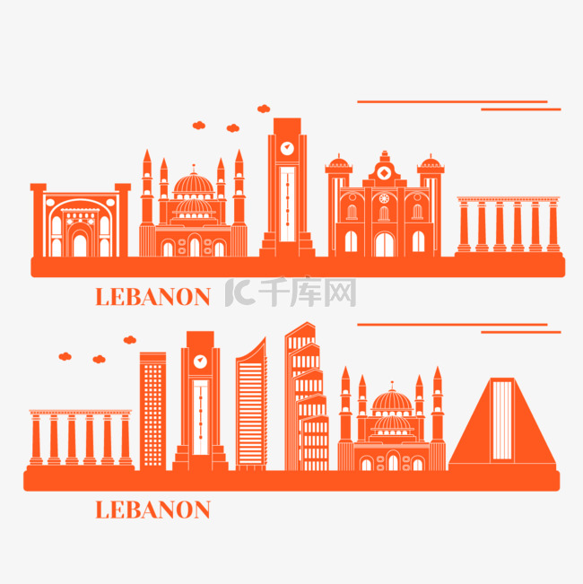 黎巴嫩天际线橙色剪影
