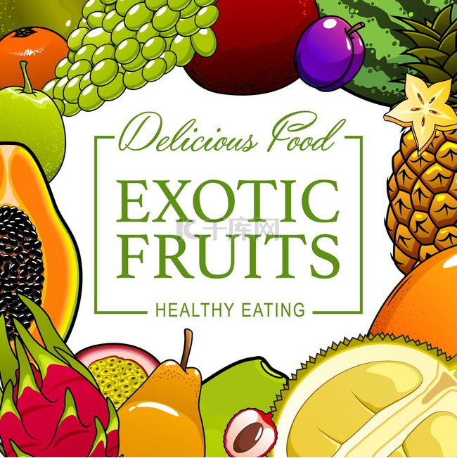 热带水果和农场花园天然食品海报