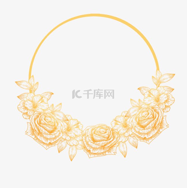 圆形金线花卉婚礼边框金色
