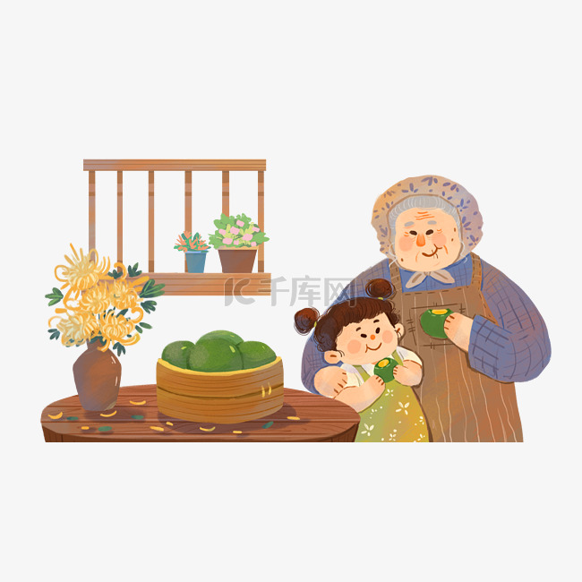 清明节清明外婆和女孩