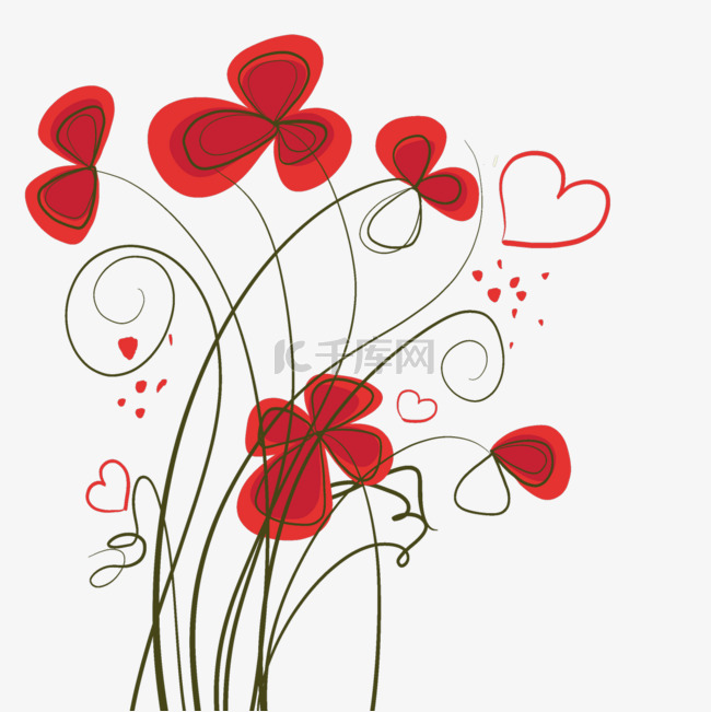 花卉植物抽象爱心线条线稿