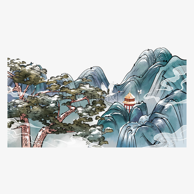 冬天风景中国风山水雪松