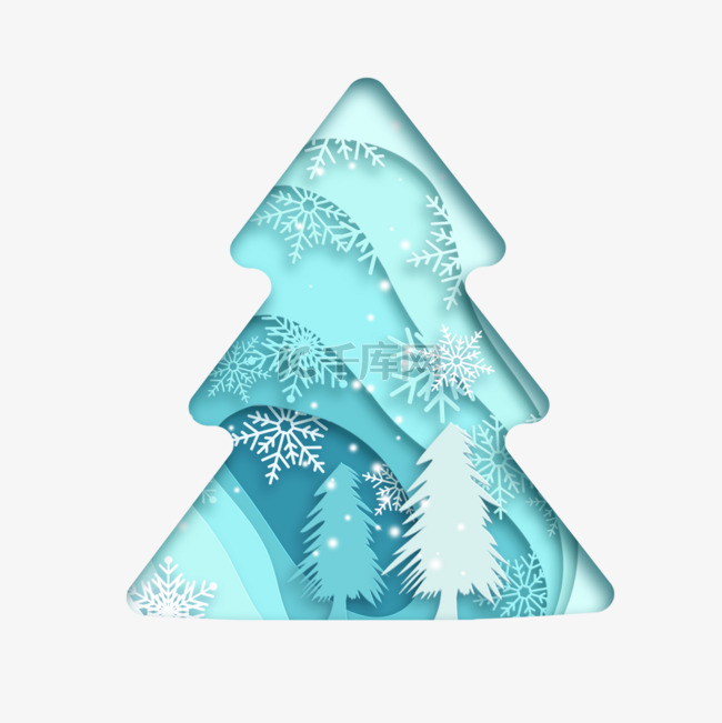 抽象蓝色底纹圣诞树剪纸