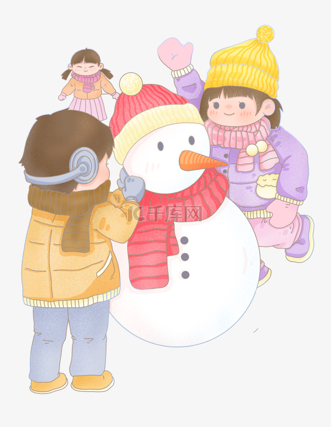 冬季儿童堆雪人