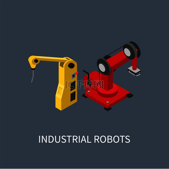 工业机器人在现代工厂、带液压机
