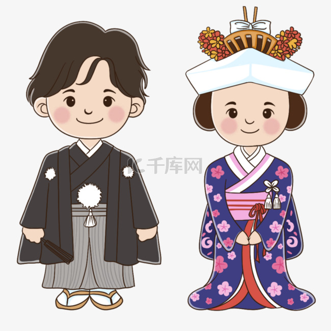 日本传统婚礼人物男女结婚和服