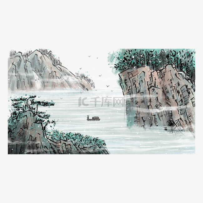 水墨中国风古风主题之山水风景