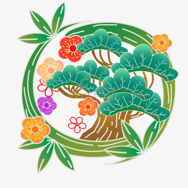 松竹梅插图植物装饰新年日式传统