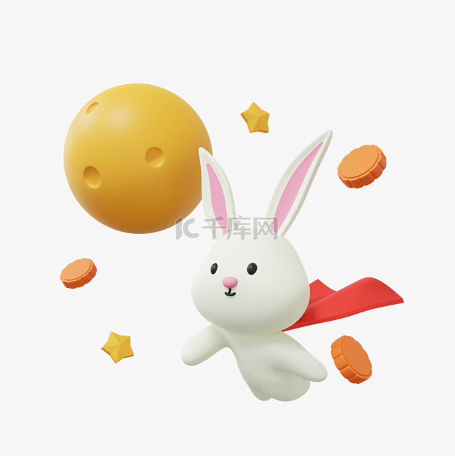 3DC4D立体中秋节赏月玉兔兔子