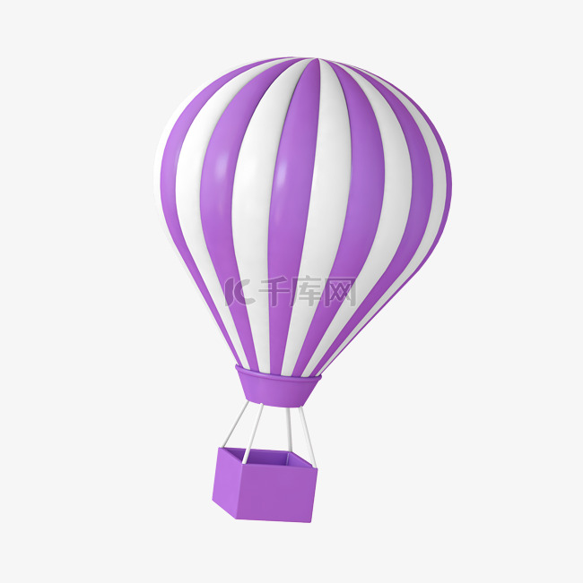 紫色卡通3D立体热气球