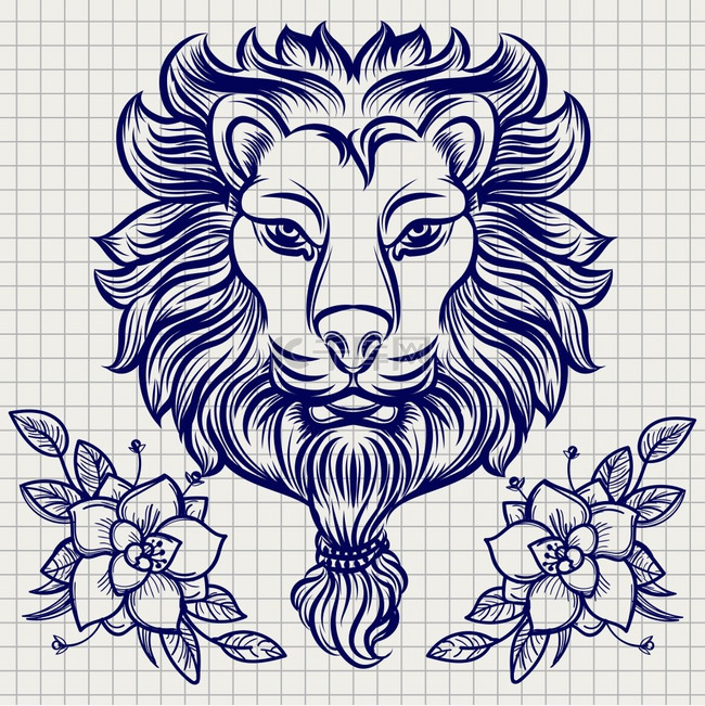 狮子头花卉素描笔记本上有鲜花的