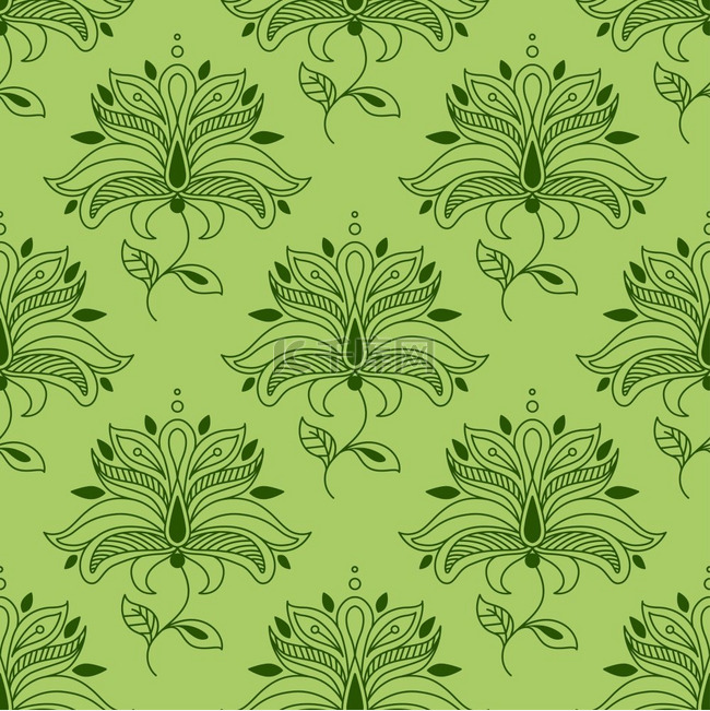 波斯风格的绿色佩斯利无缝花卉图