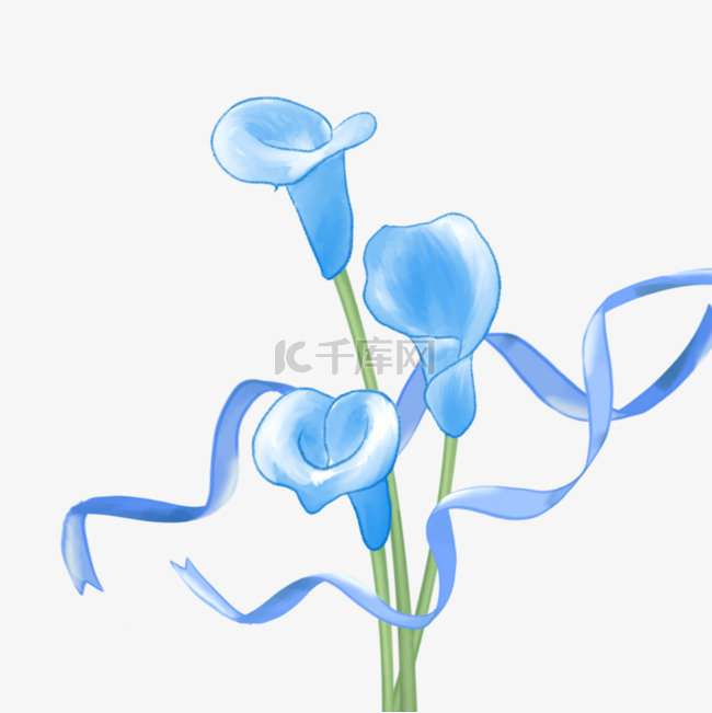 蓝色水彩花卉马蹄莲丝带