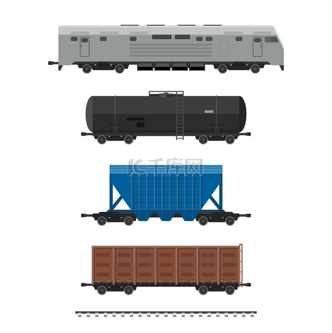 铁路列车的货车和油罐车。