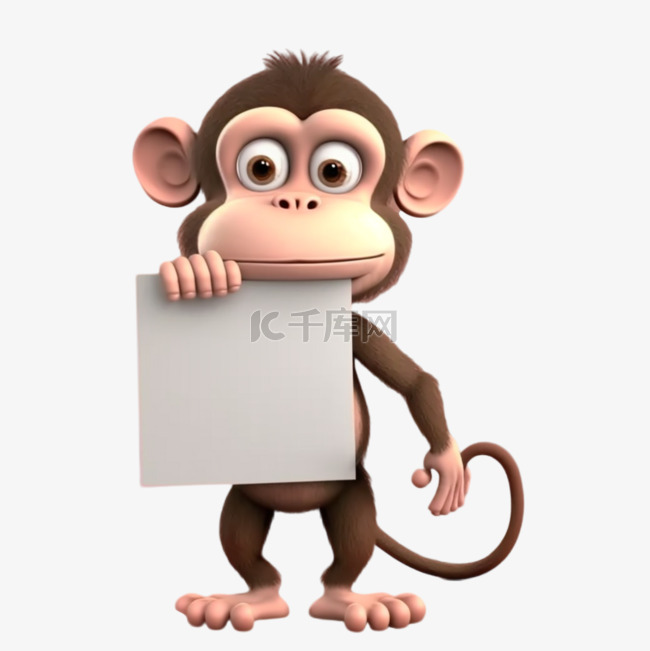 猴子动物手举白板3D立体元素猴子