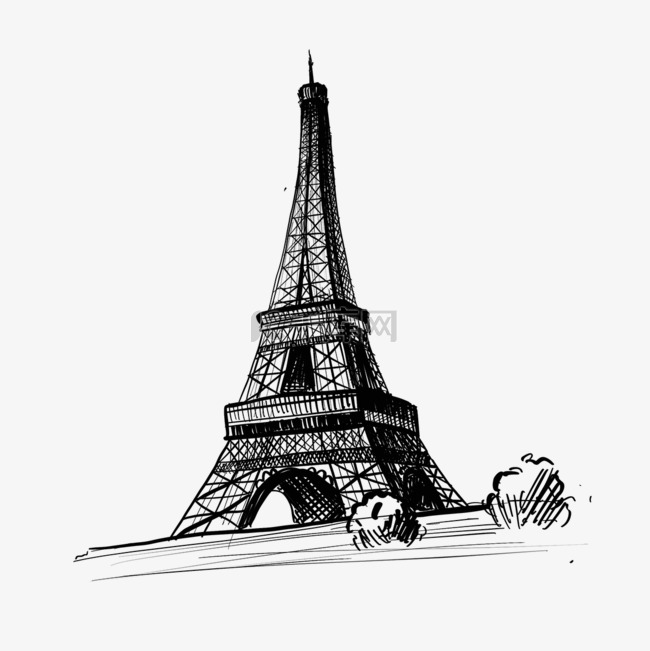 素描巴黎铁塔地标建筑