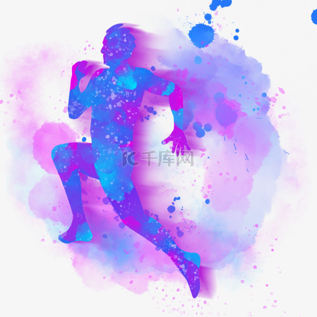 男性奔跑运动动感水彩画晕染