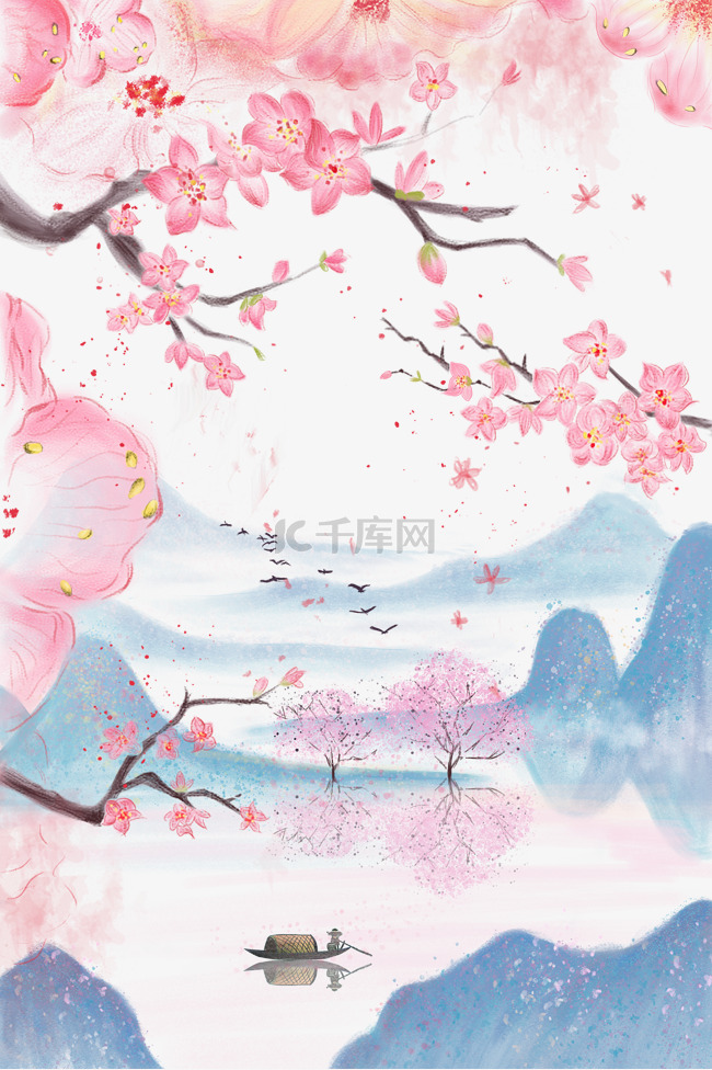 桃花植物粉色山水景色