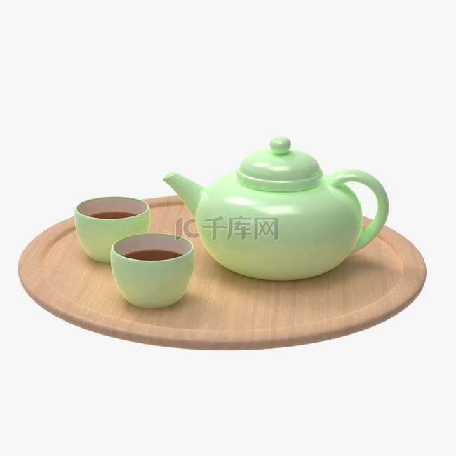 3D立体仿真饮品茶饮绿色茶具