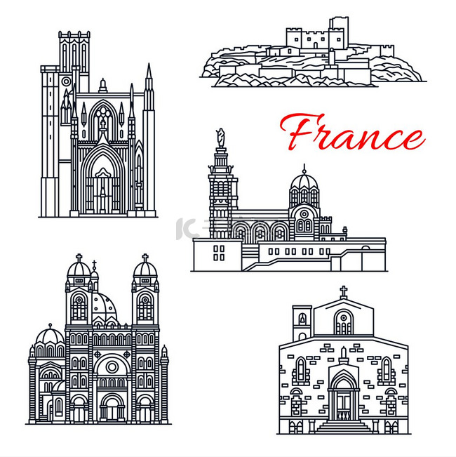 法国建筑地标和著名的马赛历史建